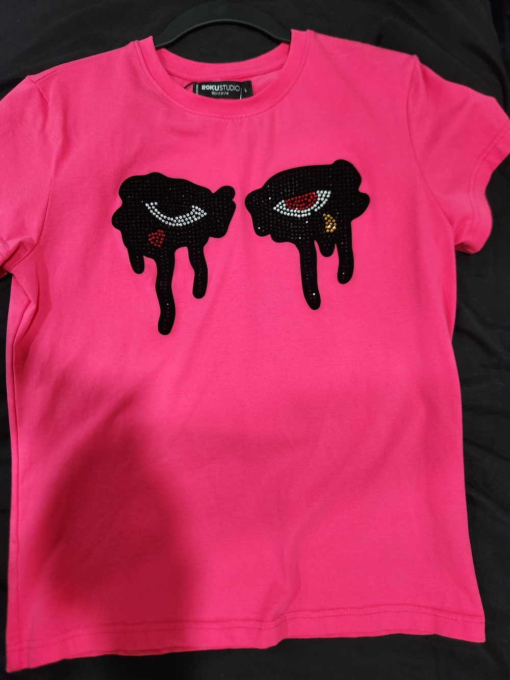 ROKU STUDIO Hot Pink Short Sleeve Tee with Dripping Eye Sequin Motif